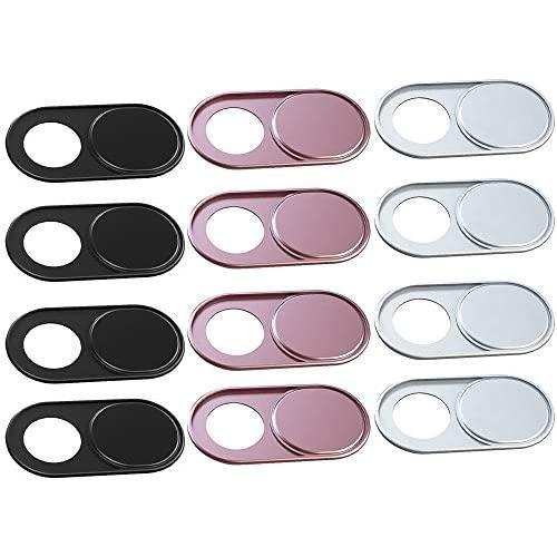 Webcam Camera Cover Slide 0.027-Inch Ultra-Thin Metal Camera Cover for MacBook Pro, iMac, Laptop, PC, iPad, iPhone, Smartphone, Protect Your Visual Privacy (Black/Pink/Silver - 12 Pack)