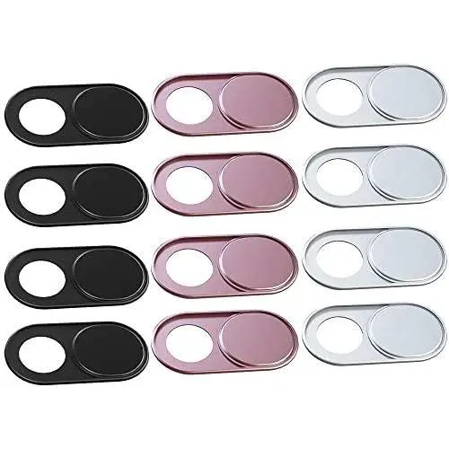 Webcam Camera Cover Slide 0.027-Inch Ultra-Thin Metal Camera Cover for MacBook Pro, iMac, Laptop, PC, iPad, iPhone, Smartphone, Protect Your Visual Privacy (Black/Pink/Silver - 12 Pack)