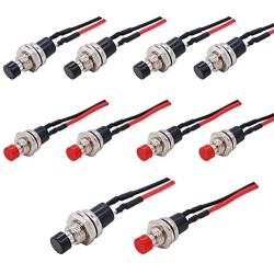 Twidec/10Pcs 1A 250V AC 2 Pins SPST Black + Red Normal Open Mini Momentary Push Button Switch with Pre-soldered Wires PBS-110-XBKR