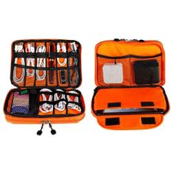 Electronics Organizer Travel Universal Cord Organizer Electronic Accessories Case for Cable, Charger, Phone, USB Drive, SD Card, Mini Tablet(Up to 7.9'') Gray and Orange