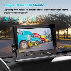 Fookoo Ⅱ 10'' 1080P Wired Backup Camera System Kit,10'' HD Quad Split Screen Monitor with Recording IP69 Waterproof Rear View Side View Camera Parking Lines for Truck/Semi-Trailer/Box Truck/RV(DY104)