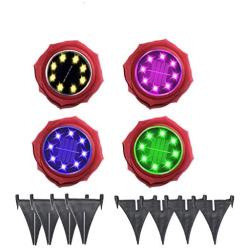 Flower Solar in-Upgraded Lights Outdoor, 4PCS 8 LED Waterproof Solar Garden Lights Outdoor Solar Ground Lights for Pathway Garden Yard Walkway Yard Driveway(Red)