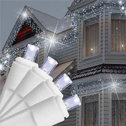 Aladdins Lamp 100 Twinkling LED Icicle Christmas Lights Window Curtain Roofline Porch Decoration Lights Connectable UL Listed (Cold White)