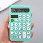 Monique 12 Digit Display Solar Dual Power Calculator Mini Portable Hand-held Calculator Green