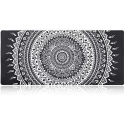 iLeadon Desk Pad Protector, Large Gaming Mouse Pad 35.1 x 15.75-inch 2.5mm Thick, Cute Desk Decor, Office Desk Writing Pad with Non-Slip Rubber Base for Home Office Work Accessories, Black Mandala