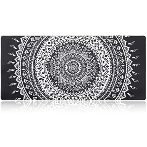 iLeadon Desk Pad Protector, Large Gaming Mouse Pad 35.1 x 15.75-inch 2.5mm Thick, Cute Desk Decor, Office Desk Writing Pad with Non-Slip Rubber Base for Home Office Work Accessories, Black Mandala