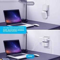 [3-pack]VINTAR 3-Outlet Adapter Wall Tap, Outlet Extender, Portable Travel Mini Plug Grounded Indoor AC Outlet, White,ETL Listed.