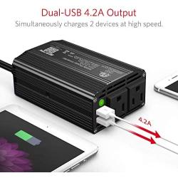 BESTEK 300W Power Inverter DC 12V to 110V AC Car Inverter with 4.2A Dual USB Car Adapter (Black)