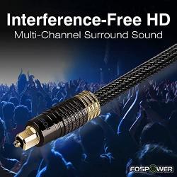 FosPower (3 Feet) 24K Gold Plated Toslink Digital Optical Audio Cable (S/PDIF) - [Zero RFI & EMI Interference] Metal Connectors & Ultra Durable Nylon Braided Jacket