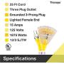 25 Foot Lighted Outdoor Extension Cord with 3 Electrical Power Outlets - 12/3 SJTW Heavy Duty Yellow Extension Cable with 3 Prong Grounded Plug for Safety
