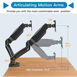 HUANUO Dual Monitor Stand - Fully Adjustable Monitor Desk Mount Gas Spring LCD Monitor Arm VESA Mount for 13'' to 27'' Flat Curved Computer Screens - Each Arm Hold Up to 17.6lbs