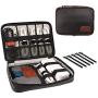 HOLIMET Electronics Organizer Bag Travel Cable Accessories Cord Storage Bag Case Box to House Charging Lighting USB Wire Cellphone Mini Tablet with 5pcs Cable Ties for Office Home Traveling, Black