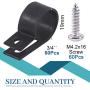 Glarks 60Pcs 3/4 Inch Black Nylon Screw Mounting R-Type Cable Clip Wire Clamp with 60Pcs Screws for Wire, Cable, Conduit and Cable Conduit Kit (Black)