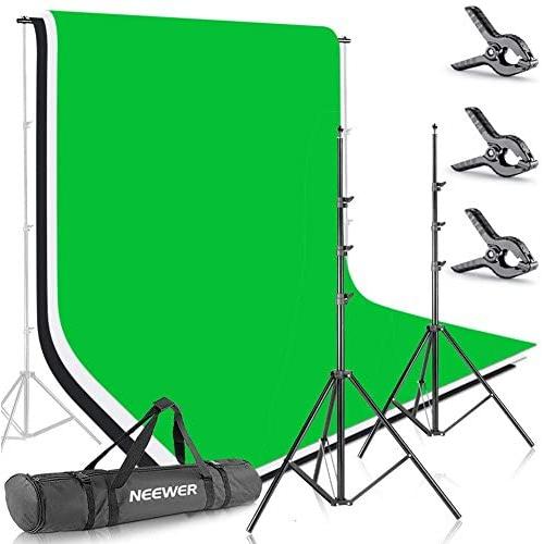 Neewer Photo Studio 8.5 X 10 feet/2.6 X 3 Meters Backdrop Stand Background Support System with 6 X 9 feet/1.8 X 2.8 Meters Fabric Backdrop (White, Black, Green) for Portrait Product Video Shooting