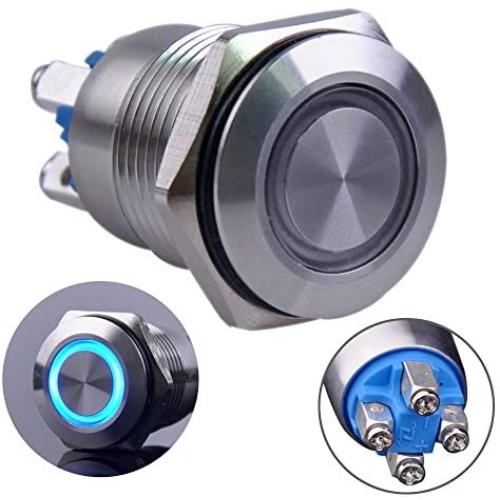 Ulincos Momentary Pushbutton Switch U16B1 1NO Silver Stainless Steel Shell with Blue LED Ring Suitable for 16mm 5/8'' Mounting Hole (Blue)