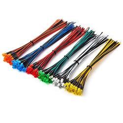 Chanzon 120pcs (6 Colors x 20pcs) 12V 5mm LED Diode Lights 24awg 7.9 inch UL Wire Assorted Kit Pre Wired (Diffused Frosted Round Lens) White Red Green Blue Yellow Orange Emitting