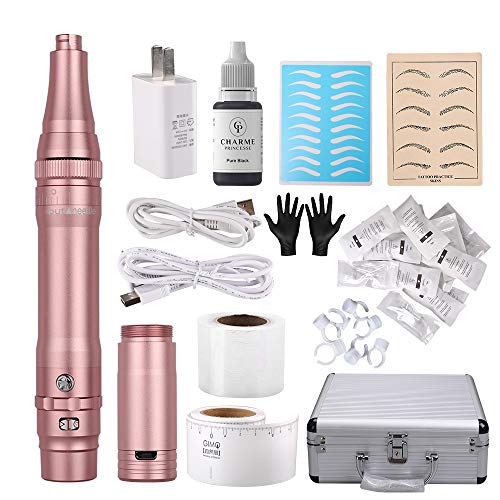 Charme Princesse Permanent Makeup Wireless Tattoo Machine Kit With 15pcs Needles Microblading Supply for Eyebrow Lip Eyeliner EK403-4-US