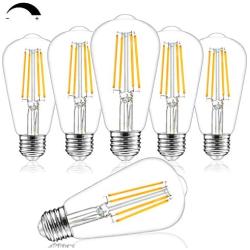 Dimmable Vintage LED Edison Bulbs, 100W Equivalent, 8W, 1200Lumens, High Brightness Soft Warm White 3000K, ST64 Antique LED Filament Bulbs, Standard E26 Medium Base, Clear Glass, High CRI 90+, 6 Packs