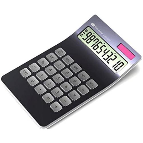 Calculator, 10-Digit Electronic Desktop Calculator, Slim Elegant Design, Office/Home Electronics, Dual Powered Desktop Calculator, Tilted LCD Display, Inclined Design, Black