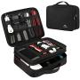 Matein Electronics Travel Organizer, Waterproof Electronic Accessories Case Portable Double Layer Cable Storage Bag for Cord, Charger, Flash Drive, Phone, Ipad Mini, SD Card, Gifts for Him, Black