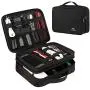 Matein Electronics Travel Organizer, Waterproof Electronic Accessories Case Portable Double Layer Cable Storage Bag for Cord, Charger, Flash Drive, Phone, Ipad Mini, SD Card, Gifts for Him, Black
