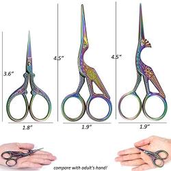 BIHRTC 3Pairs Scissors 4.5 Inch Stork Sewing Scissors and 3.6 Inch Embroidery Scissors Cross Stitch Scissors DIY Tools Shears for Sewing Craft Needlework Art Work Office Everyday Use Coloful