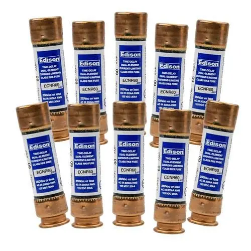 Compatible Replacement for Littlefuse FLNR-60 - Box of 10 Edison Time Delay Fuse - 60 Amp 250V - RK5 Dual Element