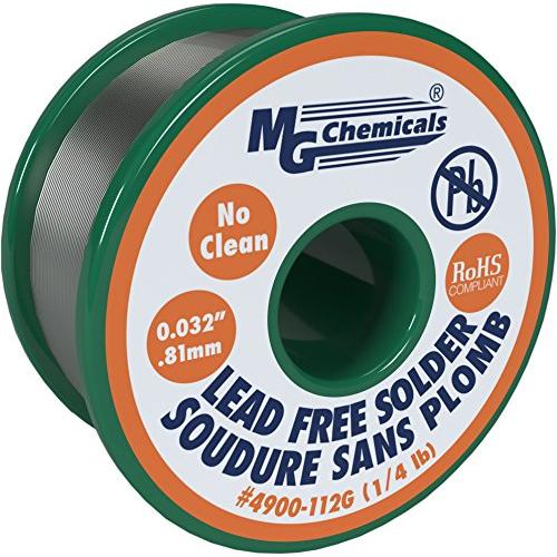 MG Chemicals 4900 SAC305, 96.3% Tin, 0.7% Copper, 3% Silver, No Clean Non Leaded Solder, 0.032'' Diameter, 1/4 lbs Spool MG Chemicals 4900 SAC305, 96.3% Tin, 0.7% Copper, 3% Silver, No Clean Non Leaded Solder, 0.032'' Diameter, 1/4 lbs Spool