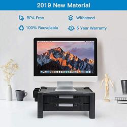 Monitor Stand Riser with 2 Drawers - Adjustable Monitor for Computer, Laptop, Printer with Organizer Drawer, Office Supply Caddy & Cable Management Slot by HUANUO