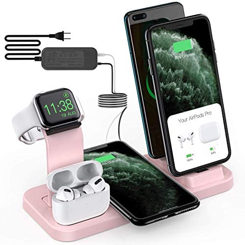 Sixmas Wireless Charger, 5 in 1 Wireless Charging Station for iPhone Samsung, USB C Dock Station for Android Phones, Charging Stand for Apple Watch SE and Series 6 5 4 3 2 1 AirPods Pro 2 1