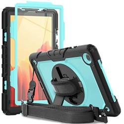 Galaxy Tab A7 Case SM-T500/T505/T507 for Kids | Herize Three Layer Armor Drop Protection Case with Screen Protector 360 Rotating Stand Hand Strap Shoulder Strap for Samsung Tab A7 10.4 inch | SkyBlue