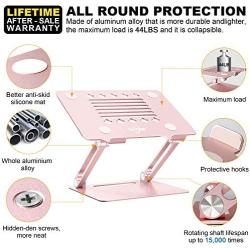 Laptop Stand for Desk - Adjustable Height Laptop Holder, Aluminum Laptop Riser with Heat-Vent, Computer Stand Compatible with All HP, Dell, MacBook Laptop (Rose Gold)