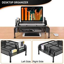 Monitor Stand Riser, Metal Desk Laptop Stand with Organizer Drawer, Desktop Organizer for Computer, Laptop, Printer and Phones by ELIVED, Black