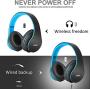 Wireless Over-Ear Headset with Deep Bass, Bluetooth and Wired Stereo Headphones Buit in Mic for Cell Phone, TV, PC,Soft Earmuffs &Light Weight for Prolonged Wearing by Zihnic (Black/Blue)
