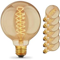 [6 Pack] Vintage Edison Bulbs with Spiral Filament, 60W Dimmable E26/E27 G95 Round Globe Large Antique Light, Golden Finish Industrial Design Amber Warm 120V