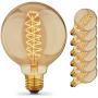 [6 Pack] Vintage Edison Bulbs with Spiral Filament, 60W Dimmable E26/E27 G95 Round Globe Large Antique Light, Golden Finish Industrial Design Amber Warm 120V