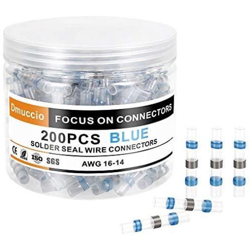 200PCS Blue Solder Seal Wire Connectors-Dmuccio Waterproof Solder Wire Connectors-Heat Shrink Butt Connectors-Wire Terminals for Marine,Watercraft,Electrical,Electronics,Automotive Solder Sleeve