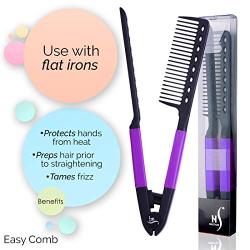 Herstyler Straightening Comb For Hair - Flat Iron Comb For Great Tresses - Hair Straightener Comb With A Grip, Hair Straightener Comb For Knotty Hair- Keratin Comb For Unkempt Hair, Get wooed (Purple)