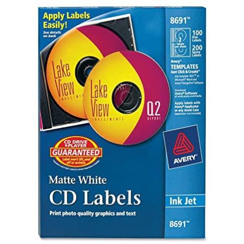 Avery CD Labels - 100 Disc labels & 200 Spine labels (8691)