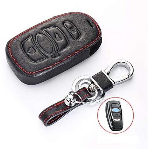 Royalfox(TM) 2 3 Buttons Leather Smart Remote Key Fob case Cover Keychain for Subaru Forester Sti 2016 2017/2017 2018 Outback Impreza/2015 2016 XV Crosstrek / 2014-2017 BRZ (Leather with Keychain)