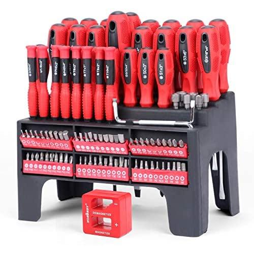 HORUSDY 100-Piece Magnetic Screwdriver Set with Plastic Racking, Tools for Men Tools Gift