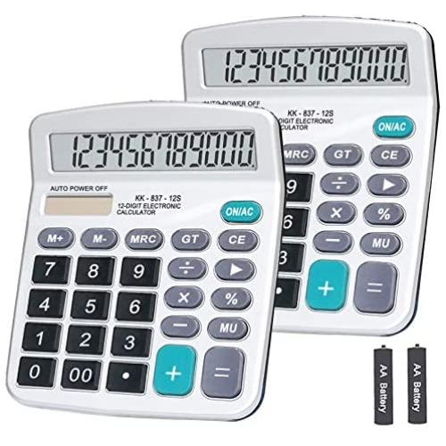 Calculator, BESTWYA Dual Power Handheld Desk Calculator with 12 Digit Large LCD Display Big Sensitive Button (Silver, Pack of 2)