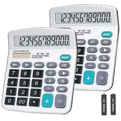 Calculator, BESTWYA Dual Power Handheld Desk Calculator with 12 Digit Large LCD Display Big Sensitive Button (Silver, Pack of 2)