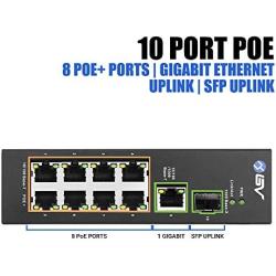 BV-Tech 10 Port PoE+ Industrial DIN Rail Switch (8 PoE+ Ports | Gigabit Ethernet & SFP Uplink) – 96W – 802.3at