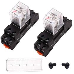 TWTADE/2PCS 10A AC 110V Electromagnetic Power Coil Relay 8 pins DPDT 2NO+2NC with Indicator lamp,Aluminum Rail,Screw,Hook and YJTF08A-E Base