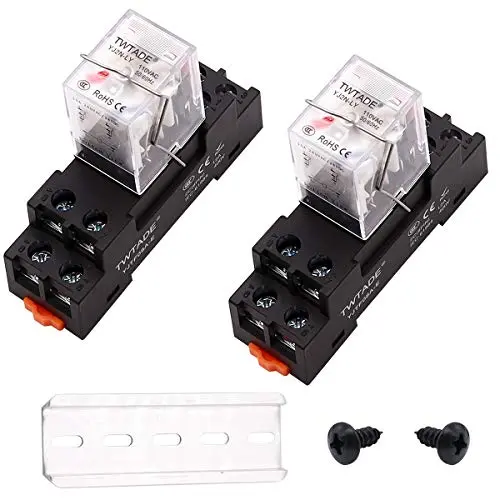 TWTADE/2PCS 10A AC 110V Electromagnetic Power Coil Relay 8 pins DPDT 2NO+2NC with Indicator lamp,Aluminum Rail,Screw,Hook and YJTF08A-E Base