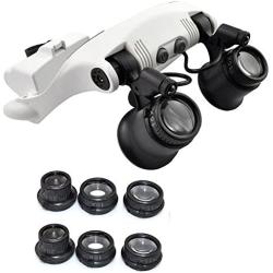 PROW New Headband Head-Worn Glasses Magnifier 10x 15x 20x 25x LED Jeweler Watch Repair Magnifying Eye Gass Loupe Binocular Magnifier for Jewelry Appraisal,Electronic Repair