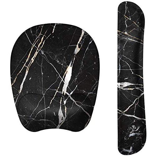 Anyshock Keyboard Wrist Rest Set and Ergonomic Mouse Pad with Wrist Support Memory Foam Filled Non Slip Durable Comfortable Lightweight Wrist Pad for Easy Typing & Pain Relief (Black Marble)