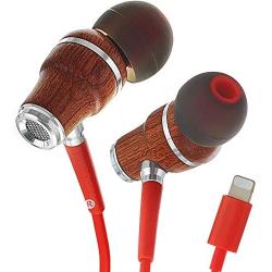 Symphonized NRG MFI Earbuds, Certified Lightning Earbuds Compatible with Apple iPhone/iPad/iPod, Premium Genuine Bubinga Wood in-Ear Noise Isolating Earphones, Stereo Wired Headphones (Red)