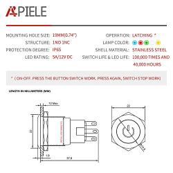 APIELE 19mm Latching Push Button Switch 3/4'' 12V Power Symbol Car Metal with Socket Plug 1NO1NC SPDT ON/Off (Red)